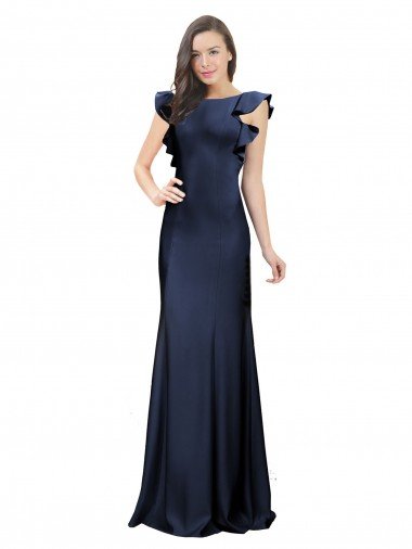 Affordable Sleeveless Crepe Bridesmaid Dress / Prom Dress with Cascading Ruffle and Keyhole Back