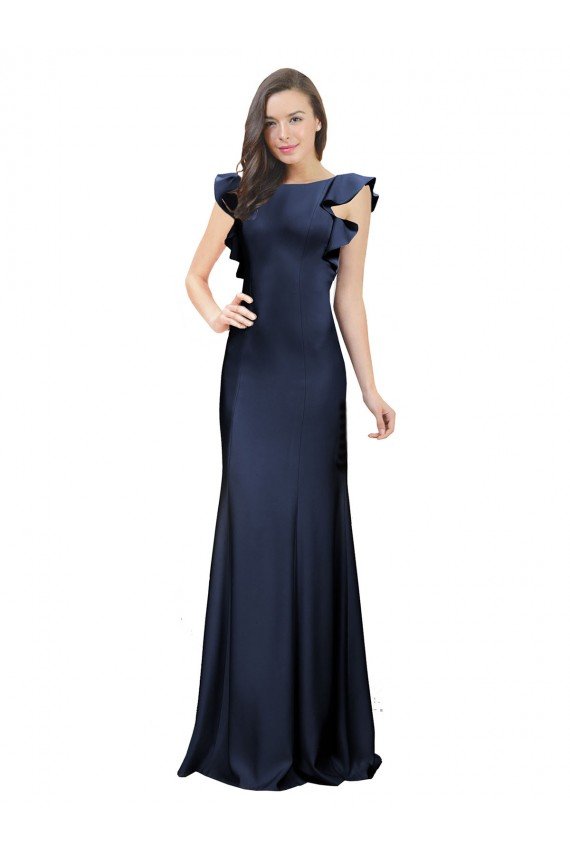 Affordable Sleeveless Crepe Bridesmaid Dress / Prom Dress with Cascading Ruffle and Keyhole Back