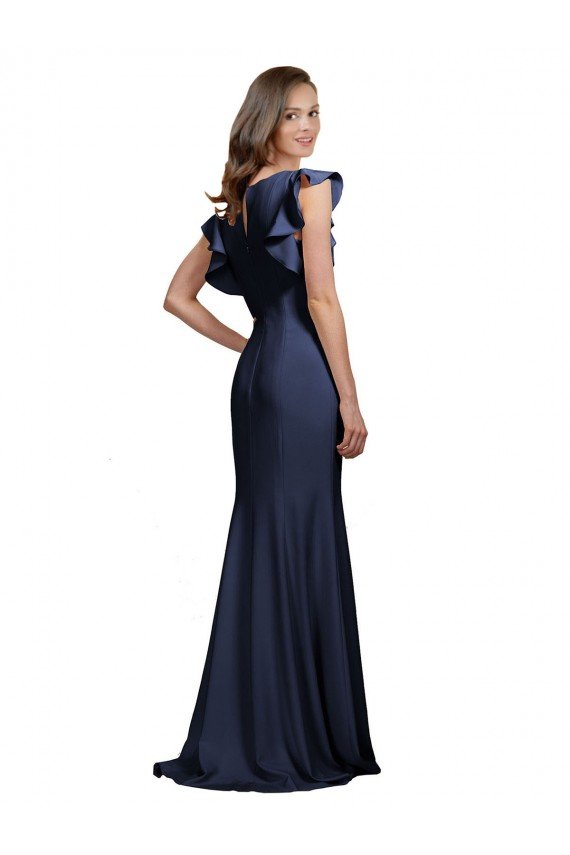Affordable Sleeveless Crepe Bridesmaid Dress / Prom Dress with Cascading Ruffle and Keyhole Back