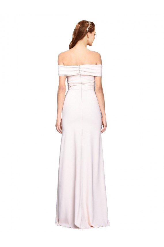 Affordable Criss Cross Off the Shoulder Formal Crepe Bridesmaid Dress / Prom Dress with Side Slit