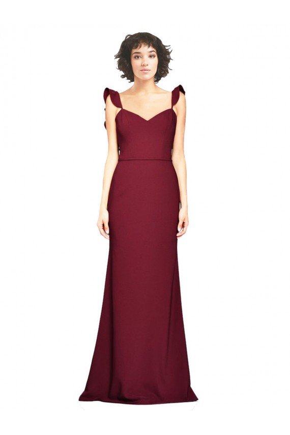 Affordable Crepe Slip Bridesmaid Dress / Prom Dress with Ruffled Straps