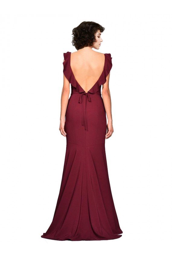 Affordable Crepe Slip Bridesmaid Dress / Prom Dress with Ruffled Straps