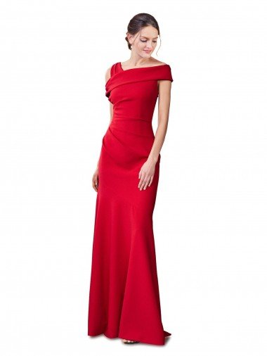 Affordable Sleeveless Ruched Formal Crepe Mermaid Bridesmaid Dress / Prom Dress with Off The Shoulder Detail