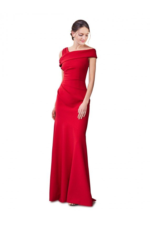 Affordable Sleeveless Ruched Formal Crepe Mermaid Bridesmaid Dress / Prom Dress with Off The Shoulder Detail