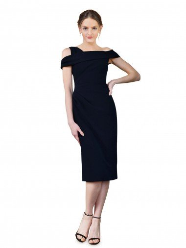 Affordable Draped Cross Shoulder Stretch Formal Crepe Cocktail Dress / Homecoming Dress