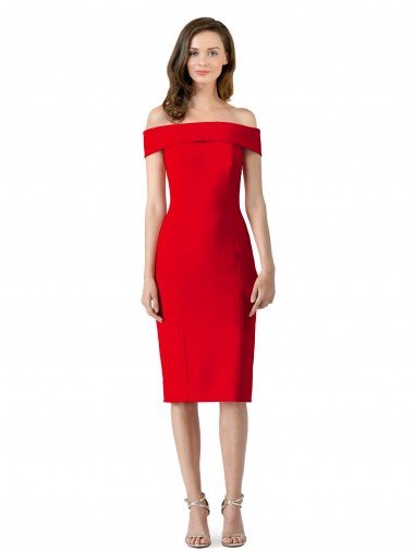 Affordable Off the Shoulder Square Neck Cocktail Length Bridesmaid Dress / Prom Homecoming Dress