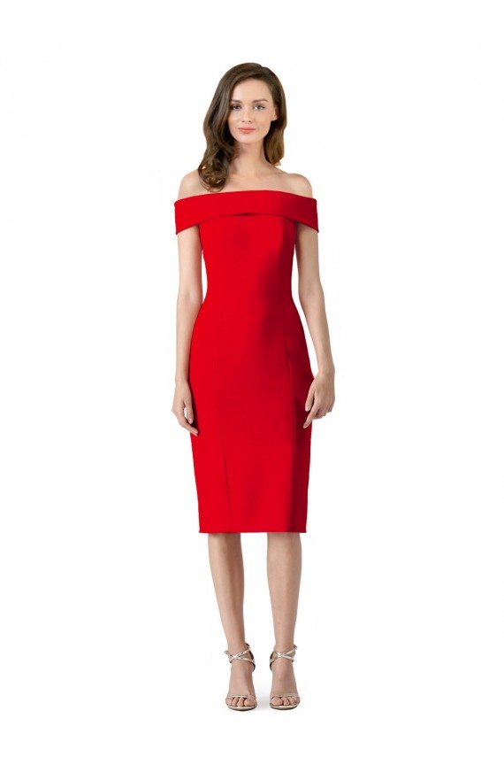 Affordable Off the Shoulder Square Neck Cocktail Length Bridesmaid Dress / Prom Homecoming Dress