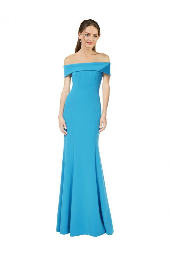 Affordable Off the Shoulder Formal Crepe Bridesmaid Dress / Prom Dress with Fitted Silhouette