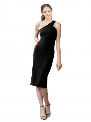 Affordable One Shoulder Short Formal Crepe Cocktail Length Bridesmaid Dress / Prom Homecoming Dress