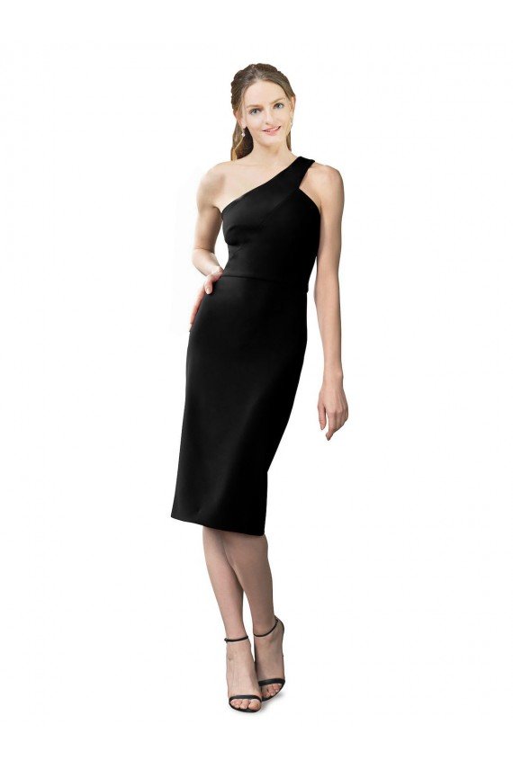 Affordable One Shoulder Short Formal Crepe Cocktail Length Bridesmaid Dress / Prom Homecoming Dress