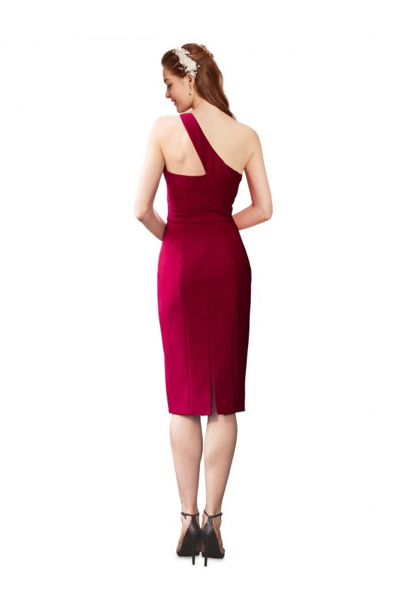 Affordable One Shoulder Short Formal Crepe Cocktail Length Bridesmaid Dress / Prom Homecoming Dress