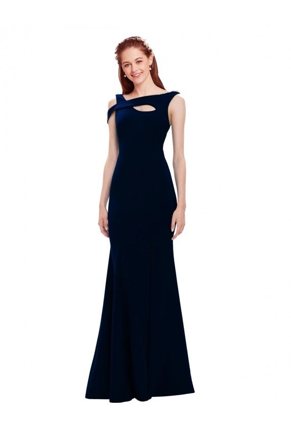 Affordable Sleeveless Formal Crepe Mermaid Bridesmaid Dress / Prom Dress with Side Slit