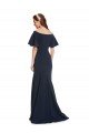 Affordable Off the Shoulder Formal Crepe Bridesmaid Dress / Prom Dress with Short Ruffle Sleeves.