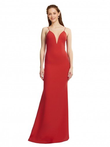 Affordable Mermaid Plunging V-Neck Formal Crepe Bridesmaid Dress / Prom Dress with Wide Open Back