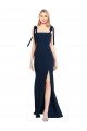 Affordable Flat Tie Shoulder Crepe Trumpet Bridesmaid Dress / Prom Dress with Front Slit
