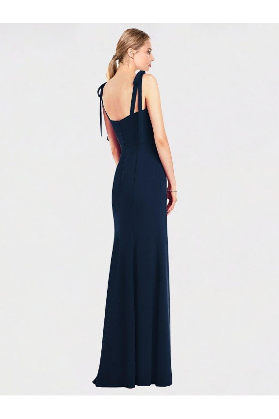 Affordable Flat Tie Shoulder Crepe Trumpet Bridesmaid Dress / Prom Dress with Front Slit