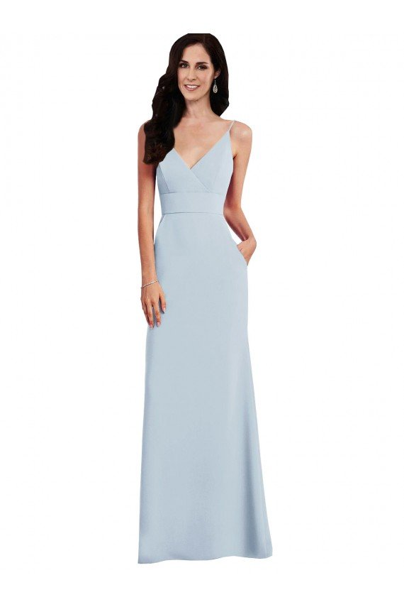 Affordable V Back Spaghetti Strap Maxi Bridesmaid Dress / Prom Dress with Pockets