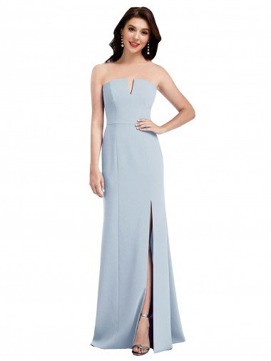Affordable Strapless Notch Crepe Bridesmaid Dress / Prom Dress with Front Slit