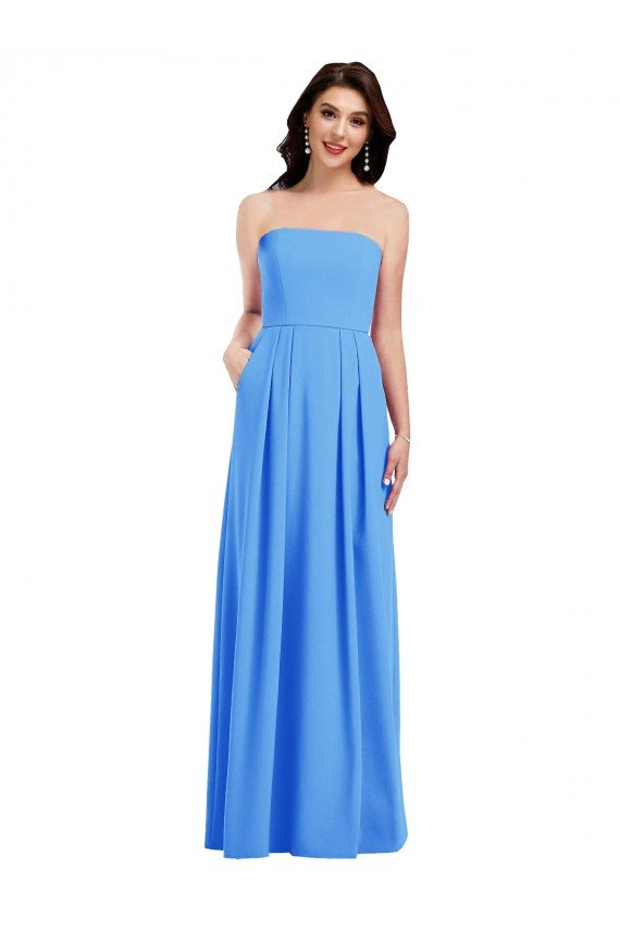 Affordable Strapless Pleated Skirt Crepe Bridesmaid Dress / Prom Dress with Pockets
