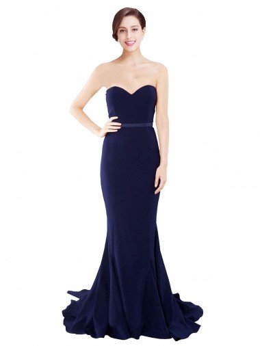 Affordable Strapless Sweetheart Neckline Crepe Bridesmaid Dress / Prom Dress with Satin Waistband