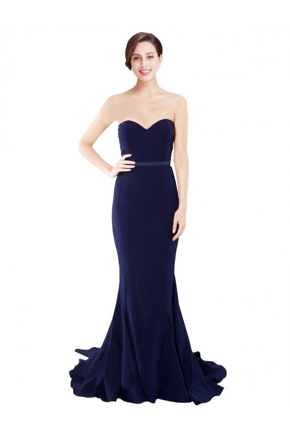 Affordable Strapless Sweetheart Neckline Crepe Bridesmaid Dress / Prom Dress with Satin Waistband