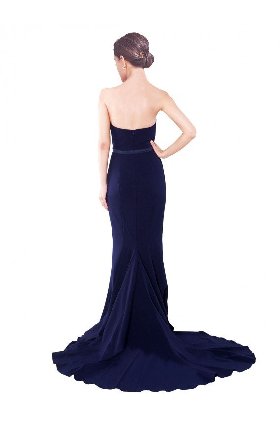 Affordable Strapless Sweetheart Neckline Crepe Bridesmaid Dress / Prom Dress with Satin Waistband