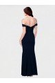 Affordable Mermaid Off the Shoulder Long Formal Crepe Bridesmaid Dress / Prom Dress with Low Back