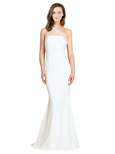 Affordable Soft Tulle Shoulder Overlay Mermaid One Shoulder Formal Crepe Bridesmaid Dress