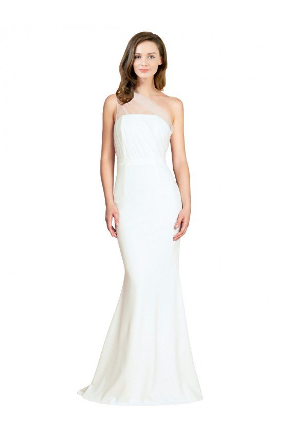 Affordable Soft Tulle Shoulder Overlay Mermaid One Shoulder Formal Crepe Bridesmaid Dress