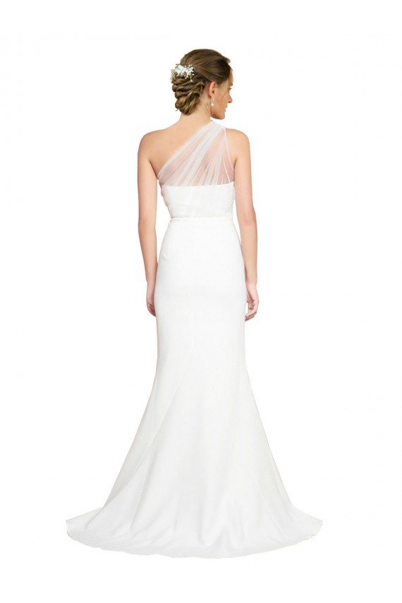 Affordable Soft Tulle Shoulder Overlay Mermaid One Shoulder Formal Crepe Bridesmaid Dress