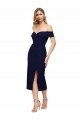 Affordable Midi Length Short Formal Crepe Bridesmaid Dress / Cocktail Prom Dress with Side Split