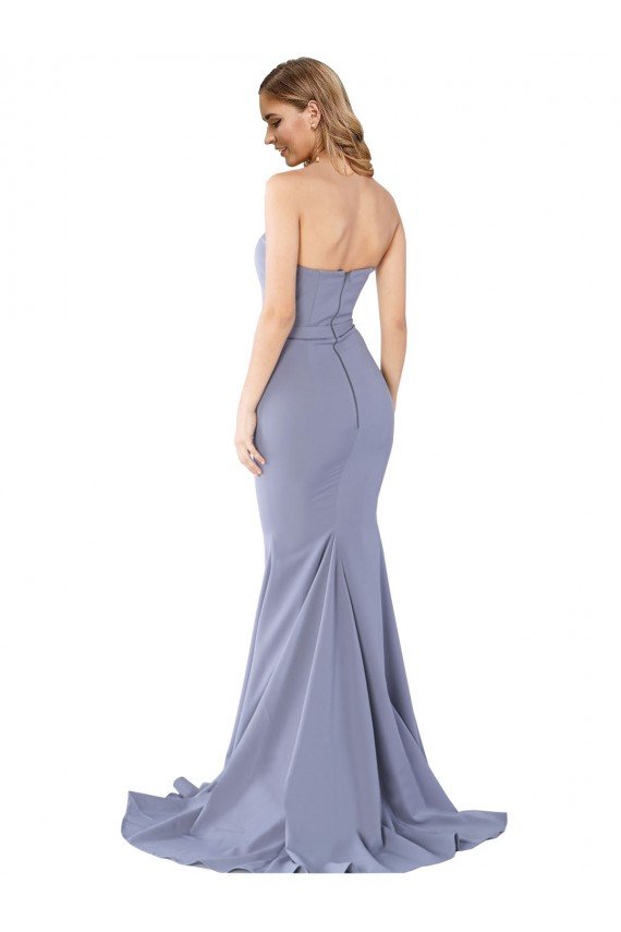 Affordable Long Strapless Sweetheart Sweep Train Formal Crepe Bridesmaid Dress / Prom Dress with Low Back