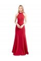 Affordable Sleek Fit and Flare High Neck Halter Stretch Formal Crepe Bridesmaid Dress / Prom Dress with Open Back