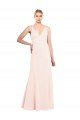 Affordable Slim A-Line V-Neck Long Stretch Formal Crepe Bridesmaid Dress / Prom Dress with V-Back