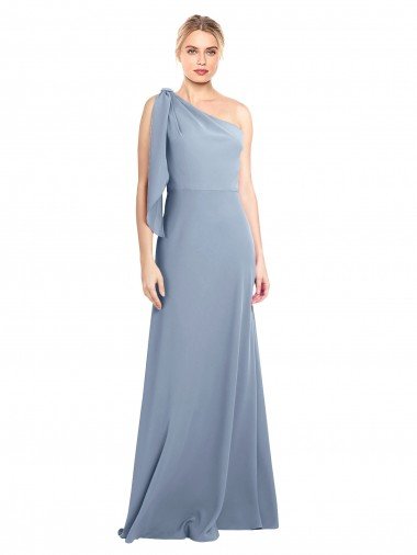 Affordable Draped Flutter Sleeves One Shoulder Stretch Formal Crepe Bridesmaid Dress / Prom Dress