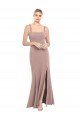 Affordable Square Neck Fit and Flare Long Stretch Crepe Bridesmaid Dress / Prom Dress with Side Slit