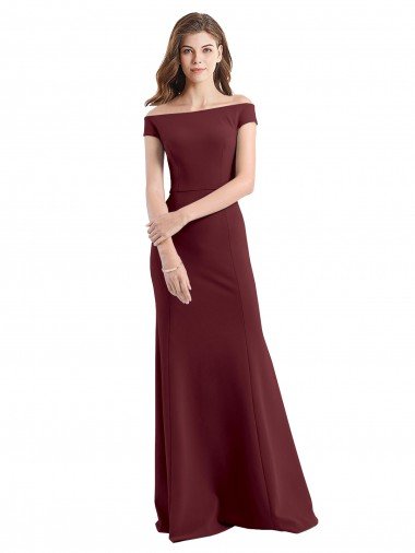 Affordable Off the Shoulder Fit and Flare Stretch Crepe Bridesmaid Dress / Prom Dress