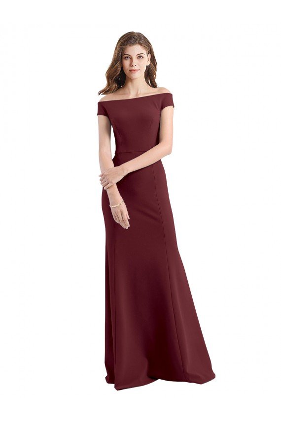Affordable Off the Shoulder Fit and Flare Stretch Crepe Bridesmaid Dress / Prom Dress