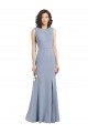 Affordable Boat Neckline and Sleek Fit and Flare Crepe Bridesmaid Dress with Keyhole Back