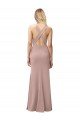 Affordable Long Floor Length High Neck Fit and Flare Stretch Crepe Bridesmaid Dress / Prom Dress with Side Slit