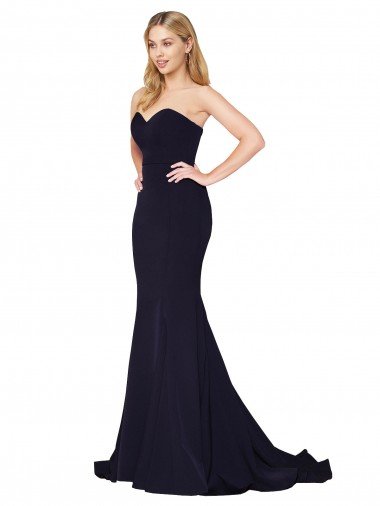 Affordable Sweetheart High Neck Sweep Train Sleeveless Formal Crepe Bridesmaid Dress / Prom Dress
