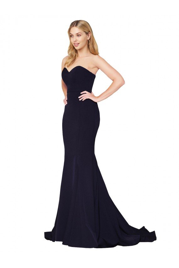 Affordable Sweetheart High Neck Sweep Train Sleeveless Formal Crepe Bridesmaid Dress / Prom Dress