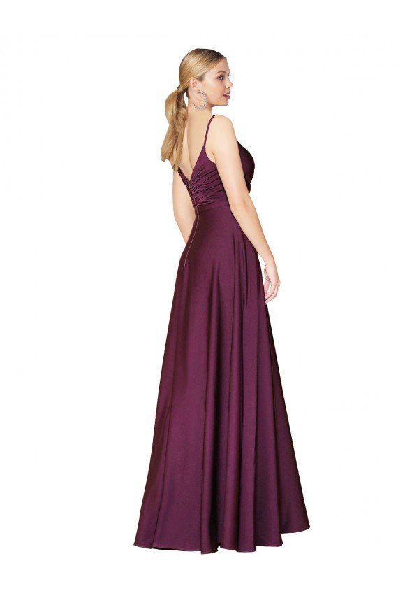 Affordable High Neck Spaghetti Straps Long V-Back Formal Crepe Bridesmaid Dress / Prom Dress