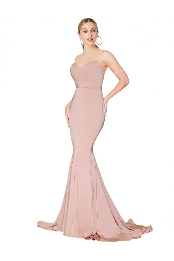 Affordable Sweep Train Sweetheart Long Mermaid Formal Crepe Bridesmaid Dress / Prom Dress Low Back