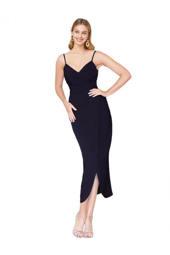 Affordable High Neck Spaghetti Straps Formal Crepe Short Cocktail Wrap Bridesmaid Dress / Prom Dress