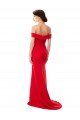 Affordable Off the Shoulder Chapel Train Formal Crepe Bridesmaid Dress / Prom Dress with Thigh-High slit