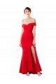 Affordable Off the Shoulder Sweetheart Maxi Formal Crepe Bridesmaid Dress / Prom Dress With Thigh Split and Train
