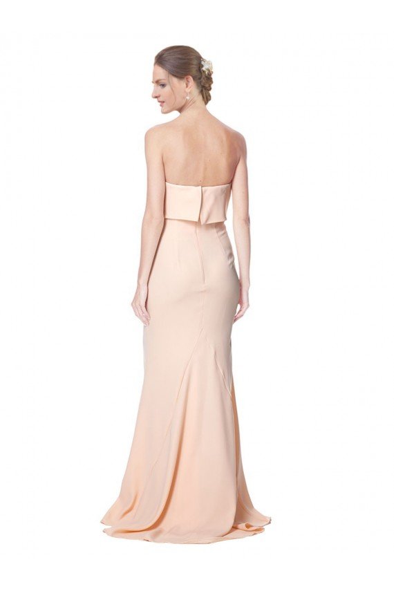 Affordable High Neck Strapless Long Formal Crepe Maxi Bridesmaid Dress / Prom Dress with Overlay