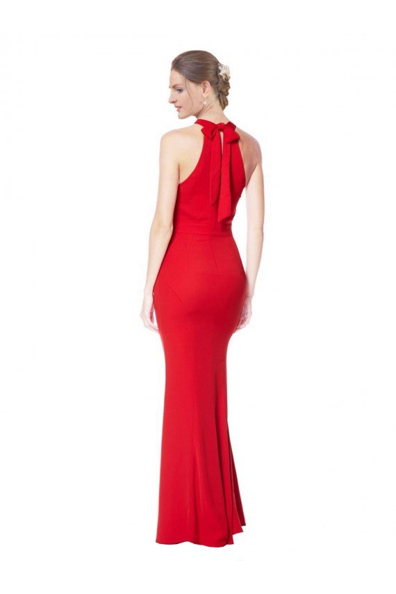 Affordable Halter Neck Keyhole Back Sleeveless Formal Crepe Maxi Bridesmaid Dress / Prom Dress