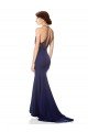 Affordable High Neck Fishtail Formal Crepe Bridesmaid Dress / Prom Dress with Open Back Detail